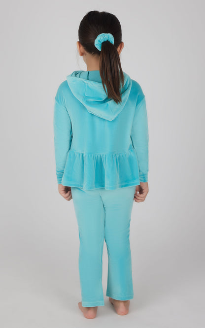 90 Degree by Reflex Toddler Girls Velour Hoodie Jacket & Flare Pant & Scrunchie Set
