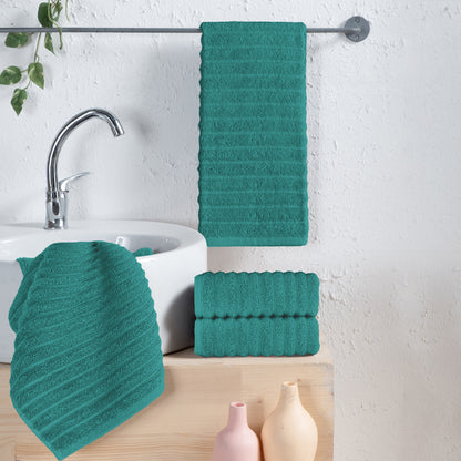 Elegant Comfort 4-Pack Premium Turkish Cotton Corduroy Stripe Hand Towel Set, 16 x 28 inch