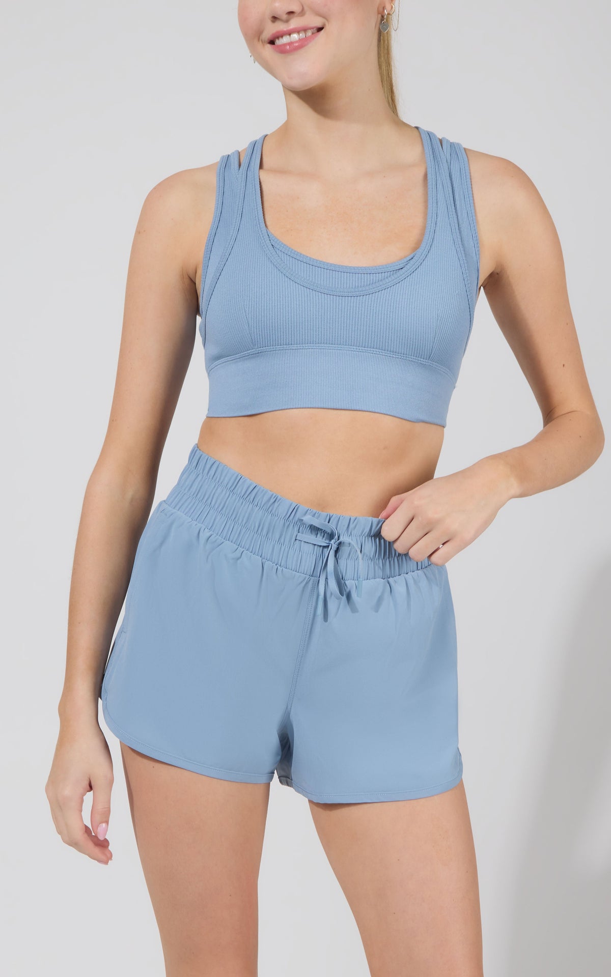90 Degree by Reflex Seamless Double Layer Bra & Running Short w Scrunchie
