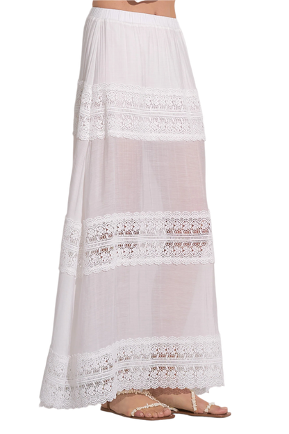 Elan Crochet Inset Tiered Maxi Skirt - White - FINAL SALE