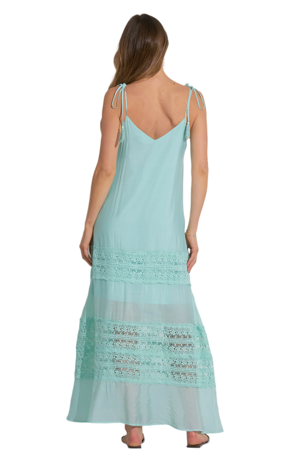 Elan Tiered Crochet Inset Maxi Dress - Aqua - FINAL SALE