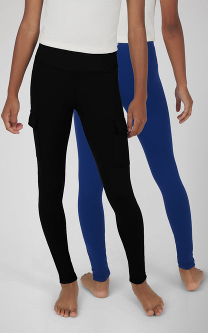 90 Degree by Reflex Girls 2 PK Interlock Everyday Cargo and Basic Legging