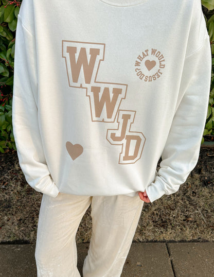 Elevated Faith WWJD Varsity Unisex Crewneck