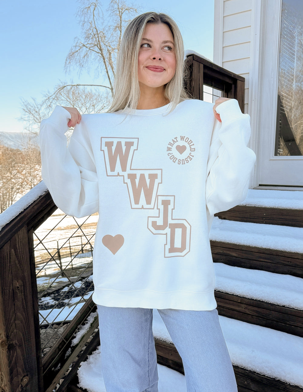 Elevated Faith WWJD Varsity Unisex Crewneck
