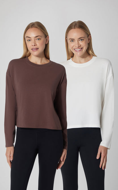 90 Degree by Reflex 2 PK Cotton Deluxe Boxy Long Sleeve Top