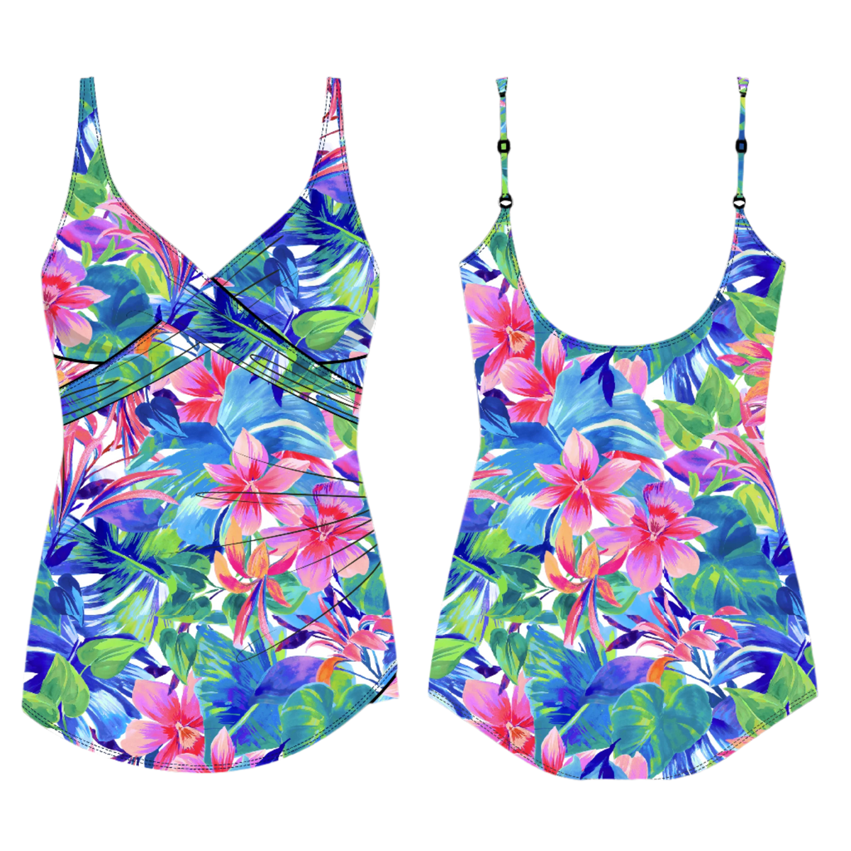 Shapesolver Crossover Sarong One Piece Swimsuit - Water Tropics