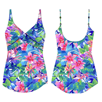 Shapesolver Crossover Sarong One Piece Swimsuit - Water Tropics