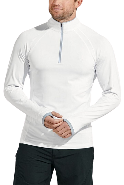 Coolibar Men's Ultimate Half-Zip Rash Guard UPF 50+ - White Line