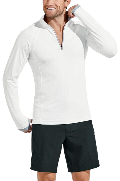 Coolibar Men's Ultimate Half-Zip Rash Guard UPF 50+ - White Line