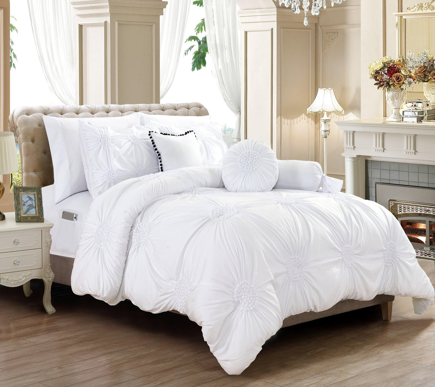 Elegant Comfort 10-Piece Sunflower Comforter Set - Includes 4-Piece Sheet Set with Double Sided Storage Pockets