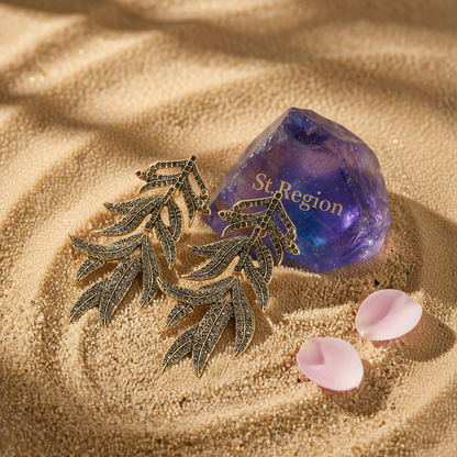 Black Cubic Zirconia & Goldtone Branch Dangle Earrings
