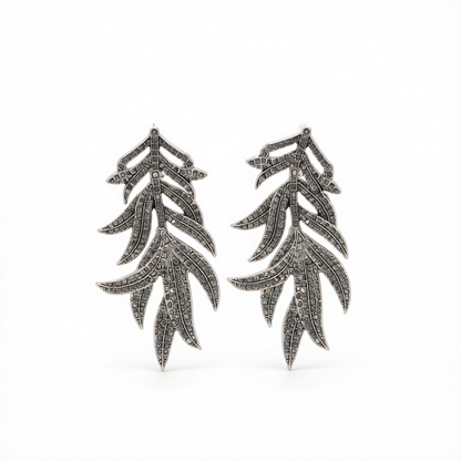 Black Cubic Zirconia & Silvertone Branch Dangle Earrings