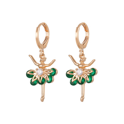 Emerald Crystal & Cubic Zirconia Goldtone Ballet Girl Huggie Earrings