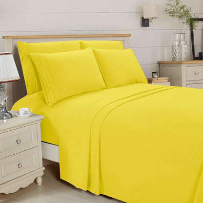 Elegant Comfort Essential 6-Piece 3-Line Embroidery Sheet Set, Soft as a Hotel Premium Quality, Bright Shades