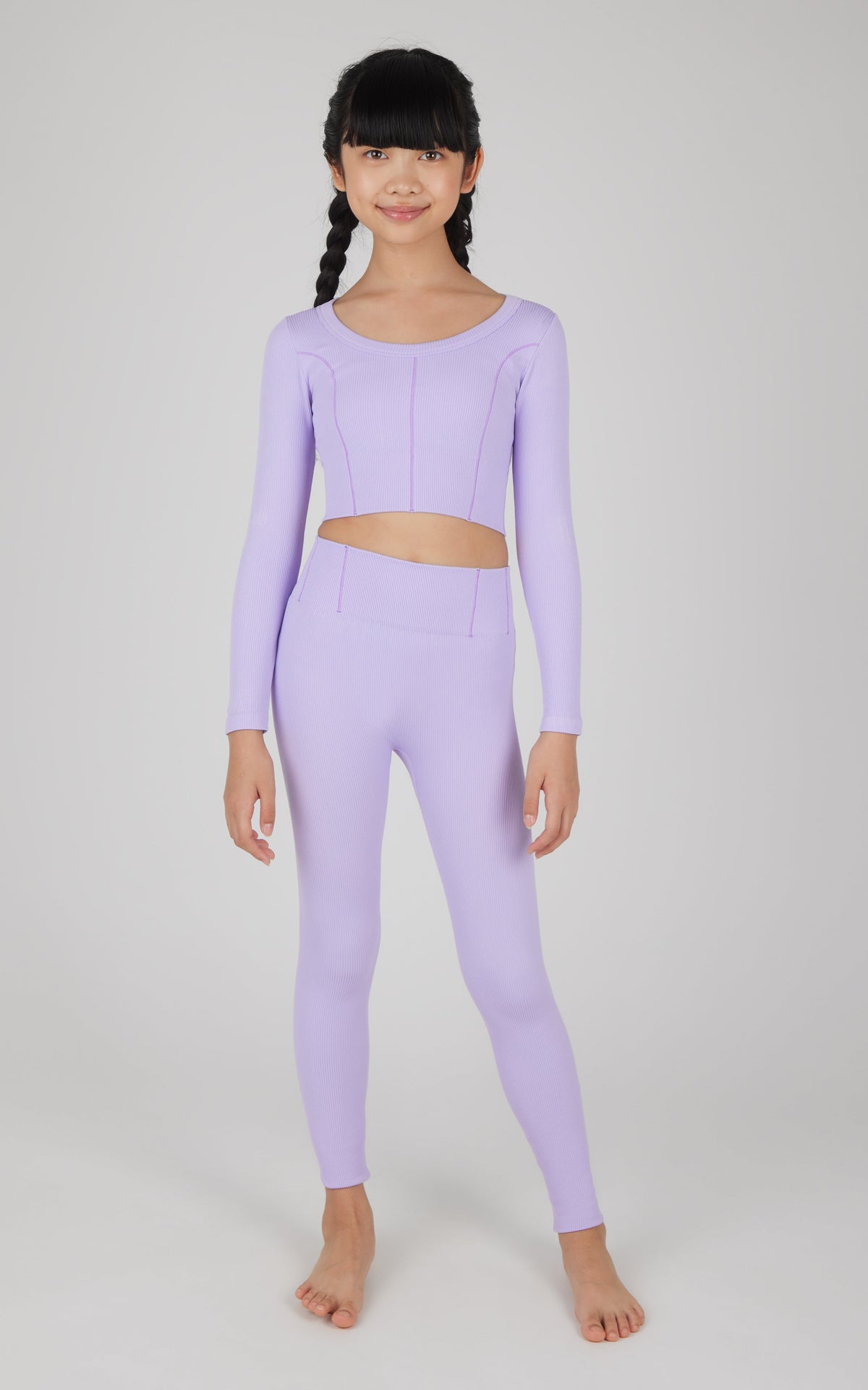 90 Degree by Reflex Girls 2 PC Seamless Ribbed Long Sleeve Top and Legging Set