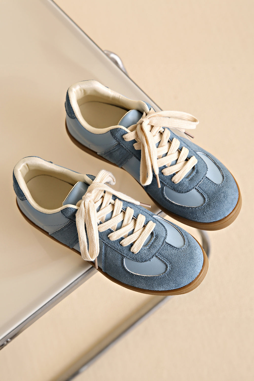 Eliana Blue Two Tone Suede Patched Lace Up Sneakers