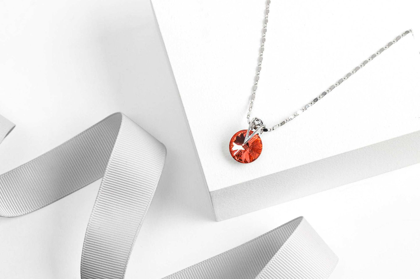 Crystal Padparadcha Rivoli Pendant Necklace with Swarovski Crystals