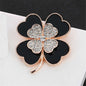 Black & Cubic Zirconia Clover Brooch