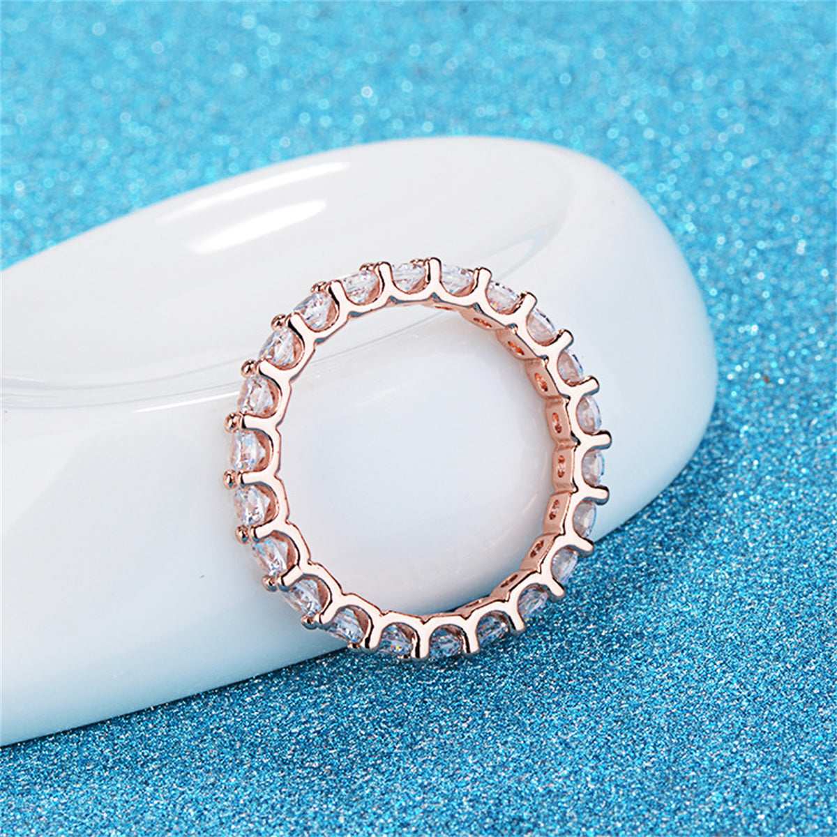 Clear Crystal & Rose Goldtone Eternity Band Ring