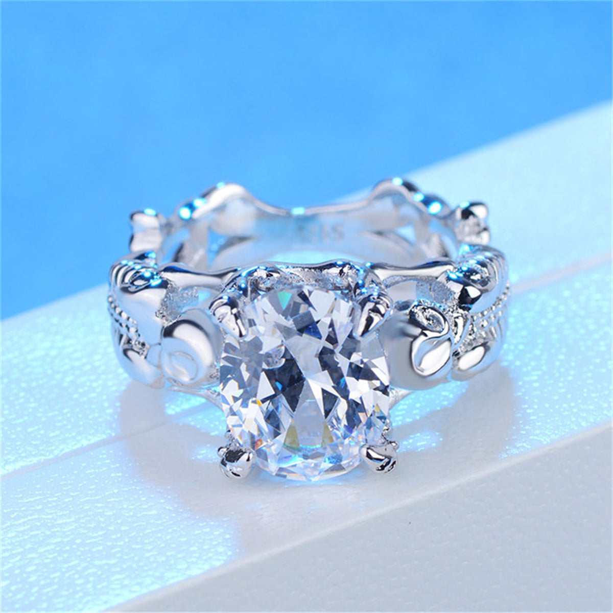 Crystal & Silvertone Ornate Oval-Cut Prong-Set Ring