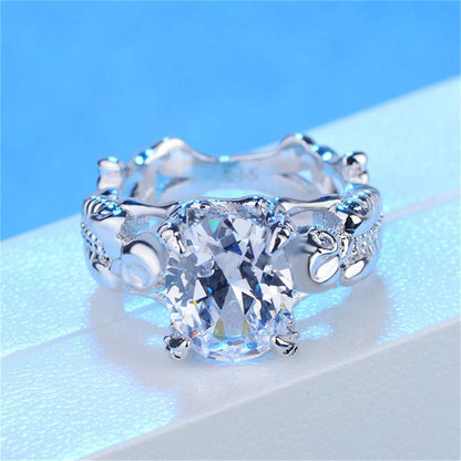 Crystal & Silvertone Ornate Oval-Cut Prong-Set Ring