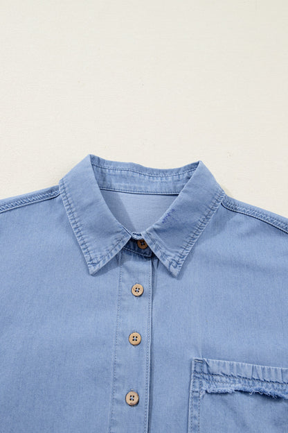 Blake Washed Drop Shoulder Bracelet Sleeve Chambray Shirt