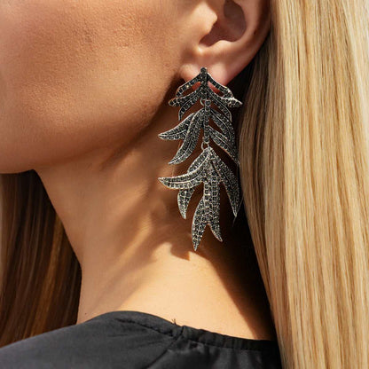 Black Cubic Zirconia & Silvertone Branch Dangle Earrings