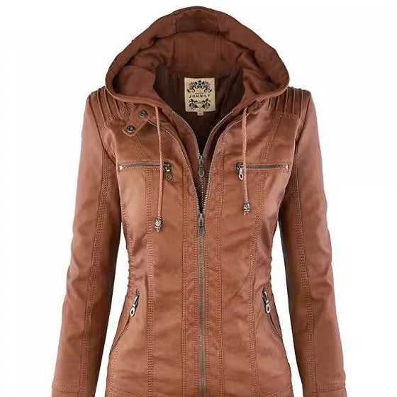 Women's Detachable Leather Jacket