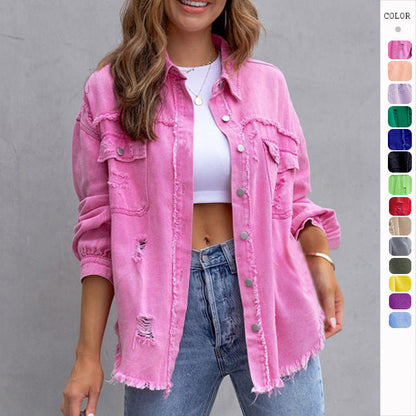 Fashion Ripped Shirt Jacket Female