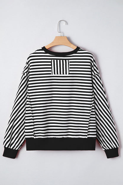 Annie Exposed Seam Drop Shoulder Casual Pullover Top - Black
