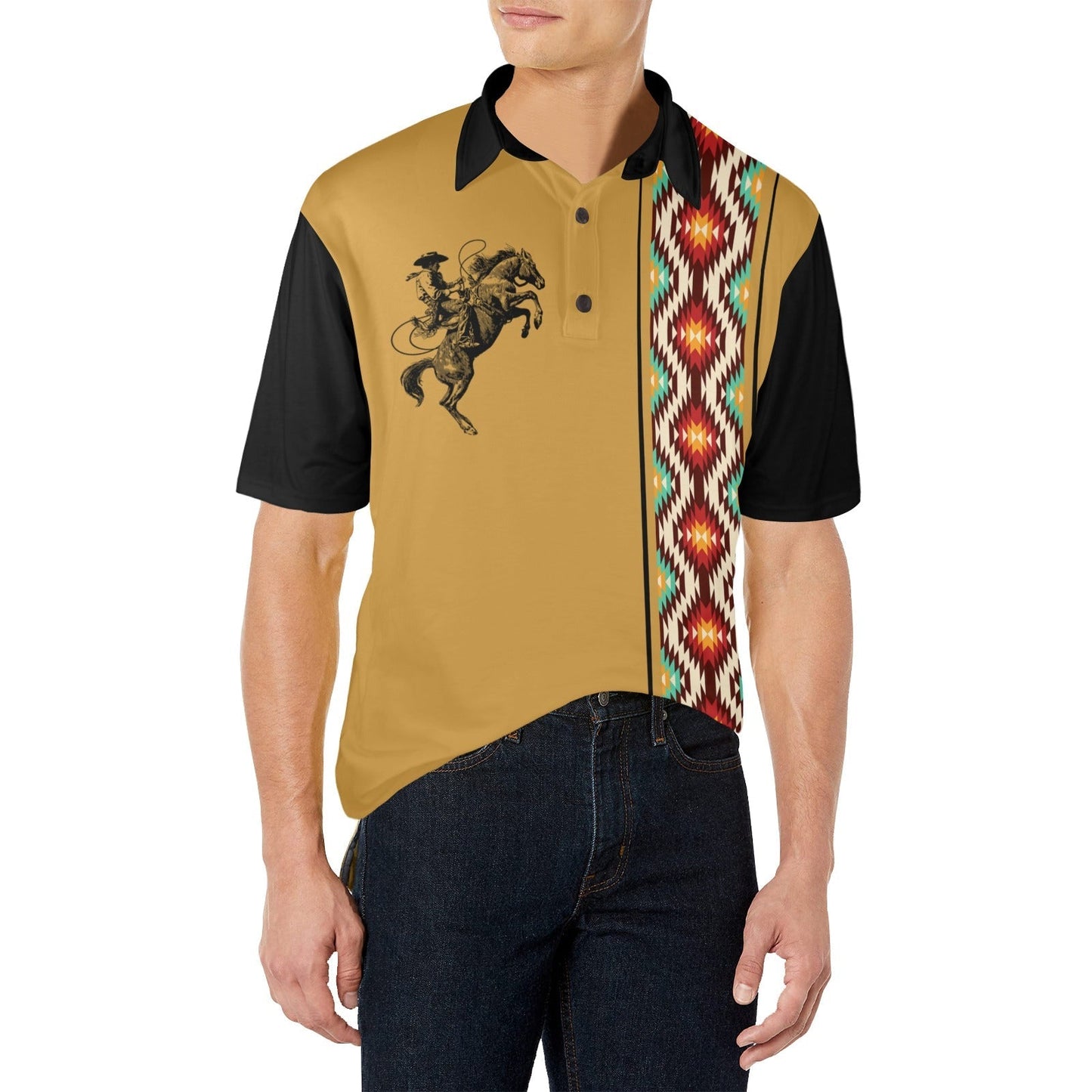 Baha Ranch Wild Cowboy Aztec Western Polo Shirt