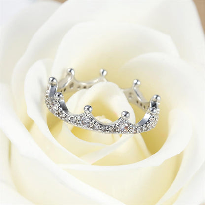 Cubic Zirconia & Silvertone Crown Band Ring