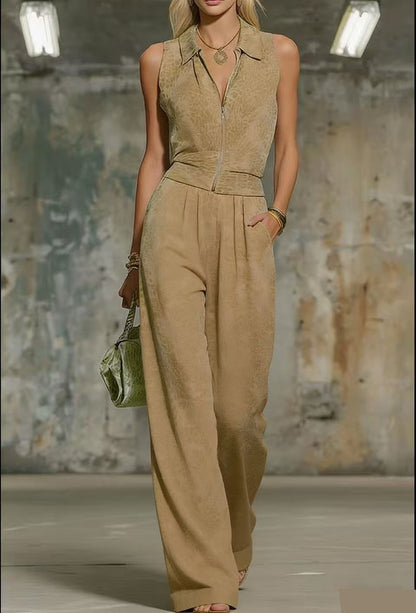 Floral Print Zip-Up Sleeveless Jumpsuit – Women's Wide Leg Romper