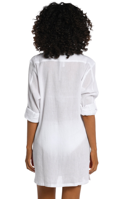 La Blanca Island Fare Resort Button Down Shirt Coverup - White - FINAL SALE