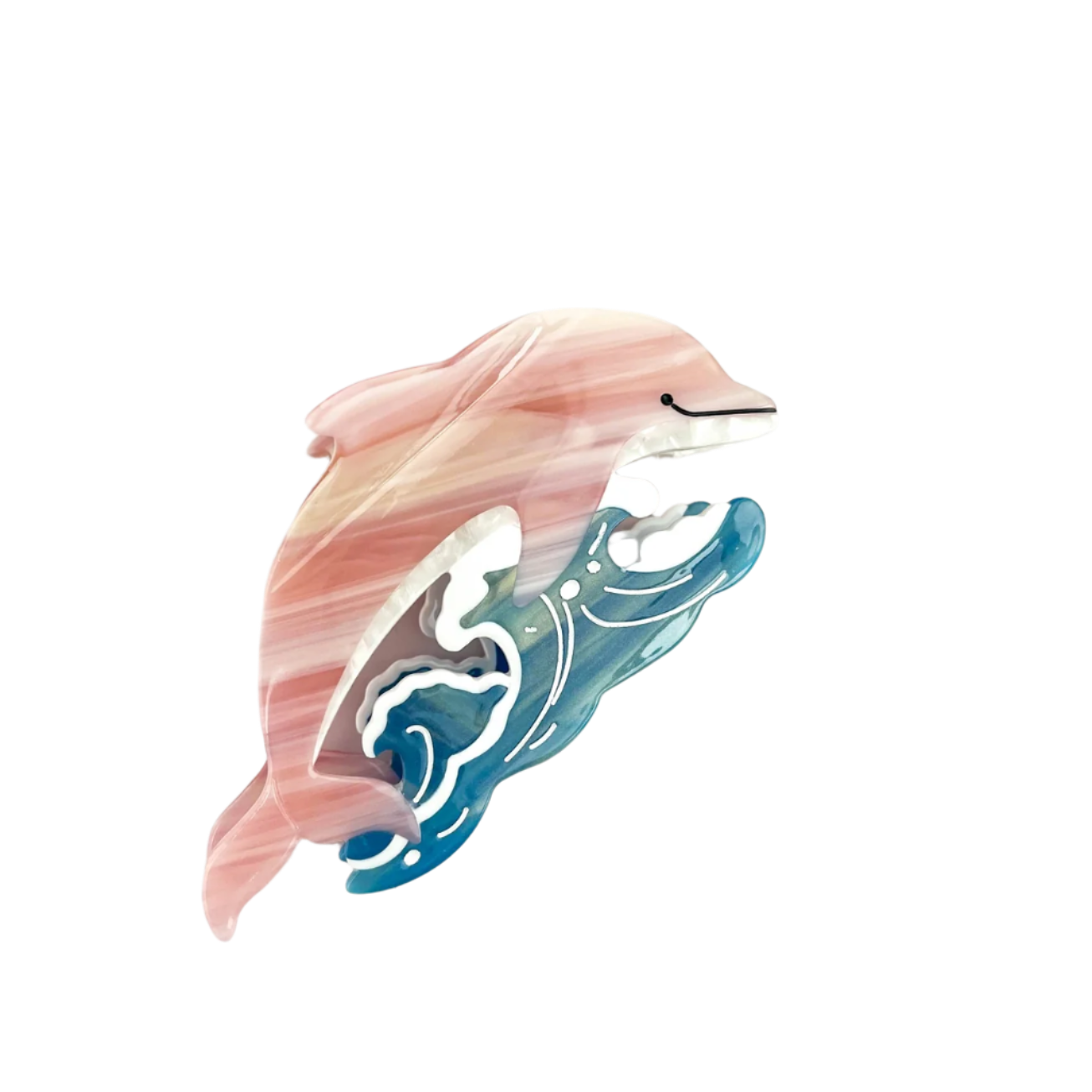 SSR Acetate Joyful Playful Jumping Dolphin & Waves Hair Claw Clip - Pink