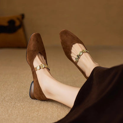 French Retro Square-Toe Suede Pumps – Women’s Low-Cut Autumn Style