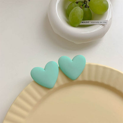 Cyan Acrylic & Silvertone Heart Stud Earrings
