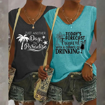 2-Pack Women's V-Neck Sleeveless Tank Tops – Loose Fit Casual Summer Beach Shirts