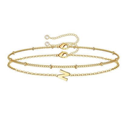 Dainty Initial Layered Chain Bracelet Personalized Adjustable