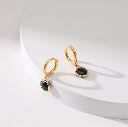Black Crystal & Goldtone Round Huggie Earrings