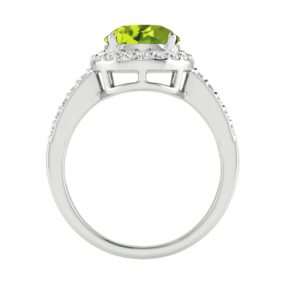 2.65CT Natural Peridot and White Topaz Sterling Silver Halo Ring
