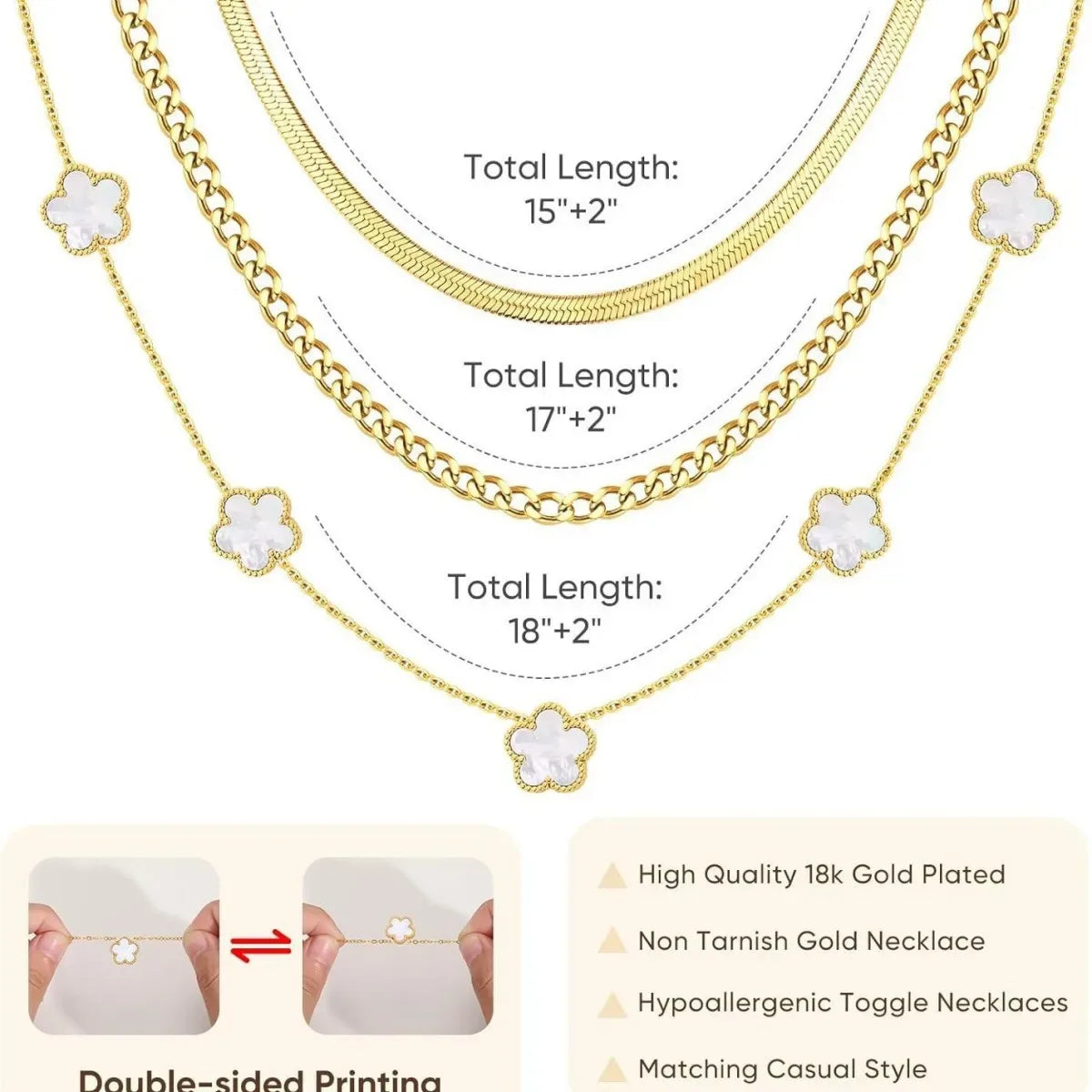 Dainty 3-Ply Clover Layered Necklace for Women