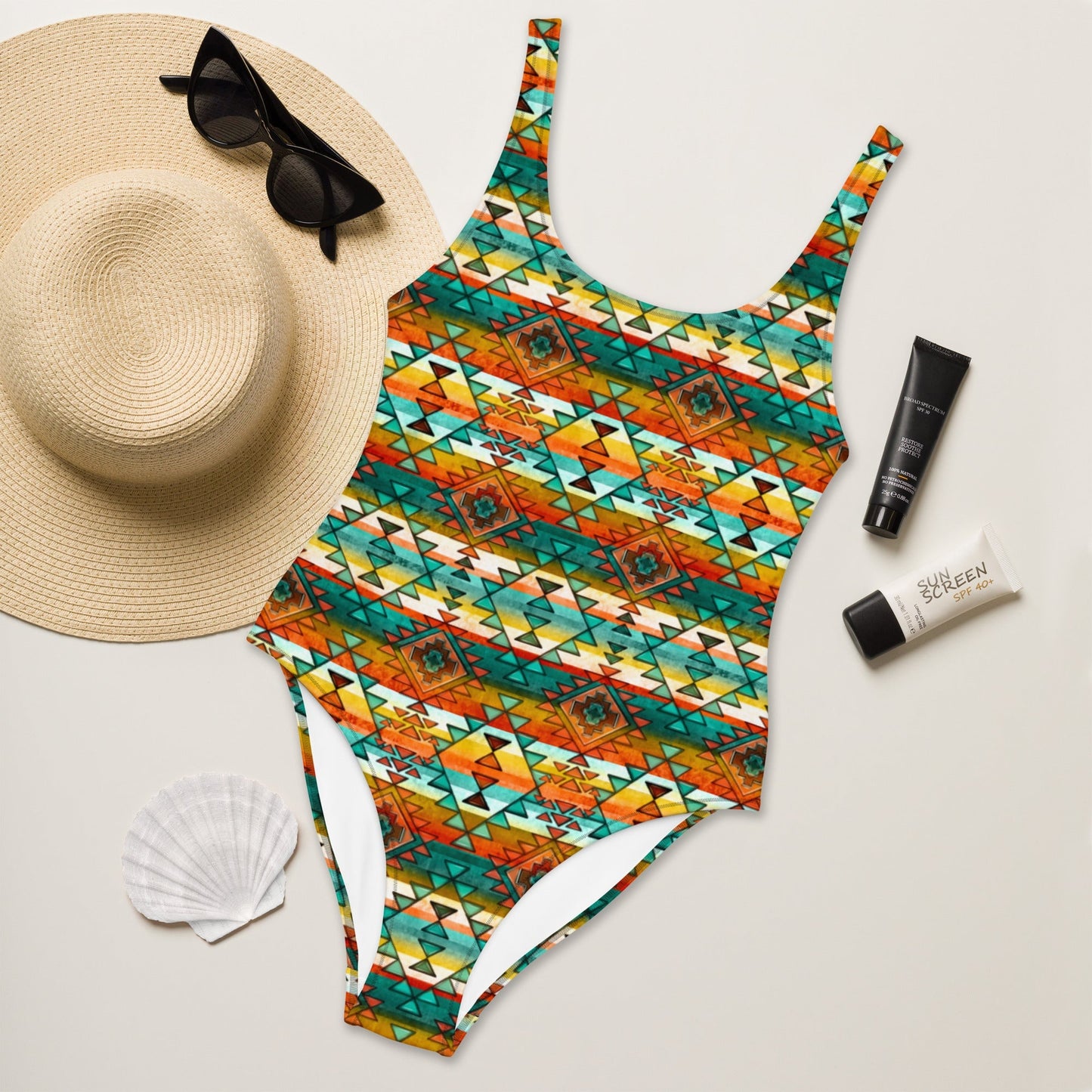 Baha Ranch Mustard Aztec One-Piece Swimsuit