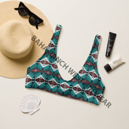 Baha Ranch Yeehaw Teal Burgandy Bikini Top
