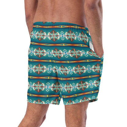 Baha Ranch Yeehaw Teal Aztec Blanket Print Mens Swim Shorts