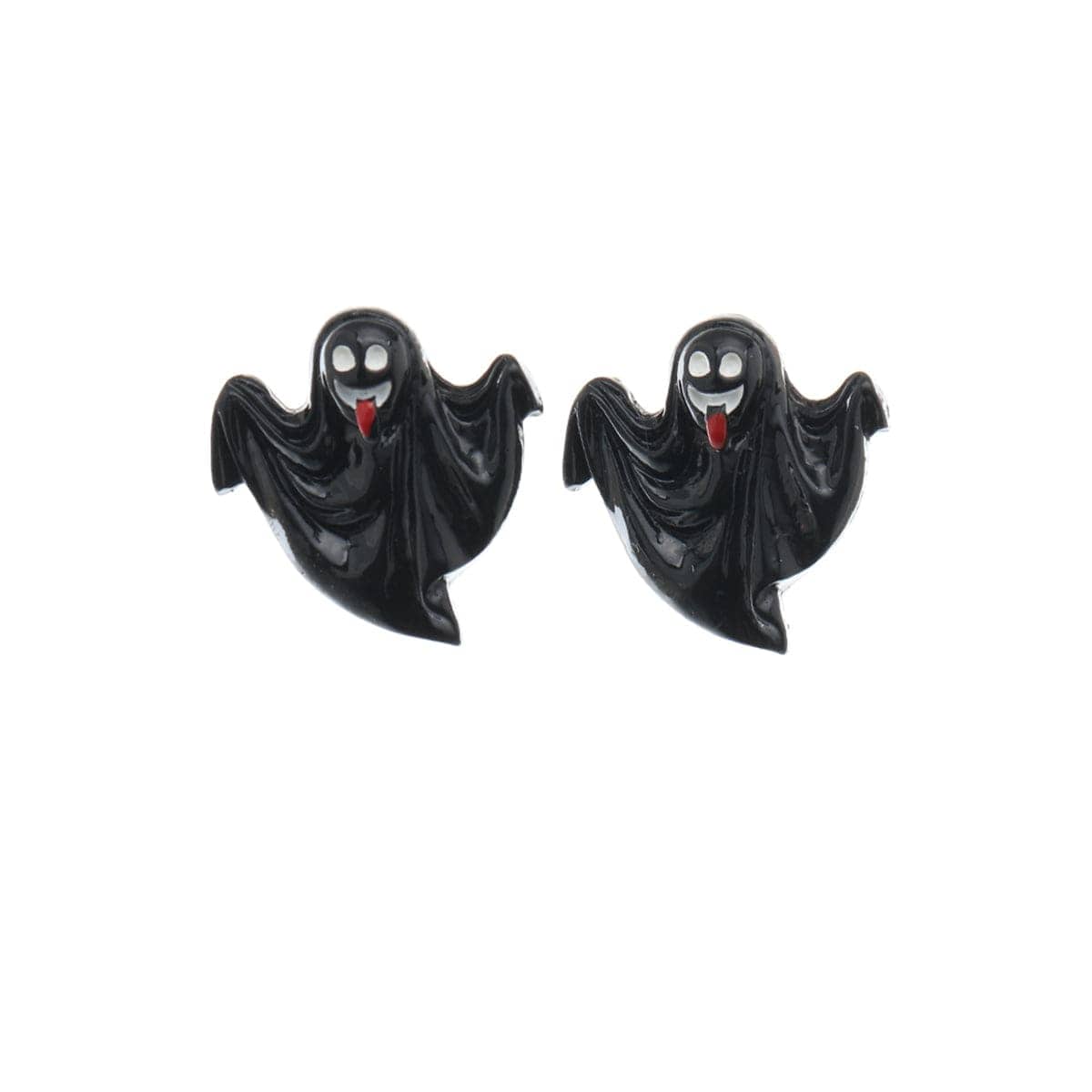 Black & Silvertone Ghost Stud Earrings