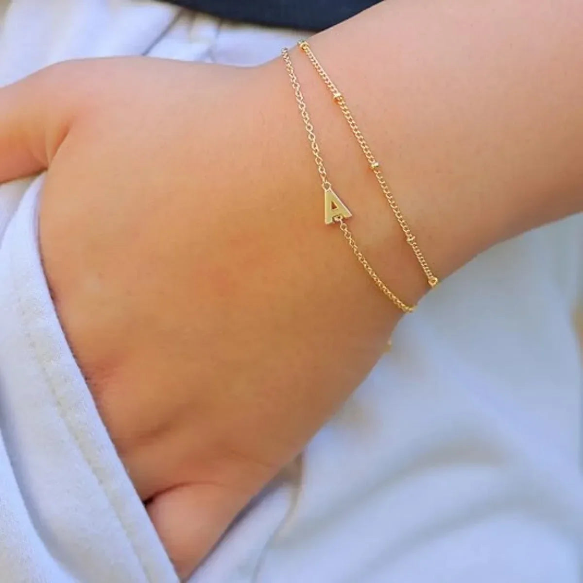 Dainty Initial Layered Chain Bracelet Personalized Adjustable