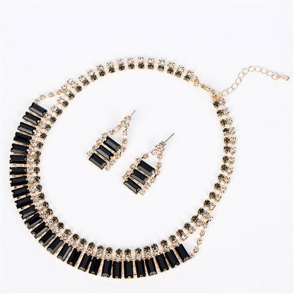 Black Crystal & Cubic Zirconia Drop Earrings & Statement Necklace