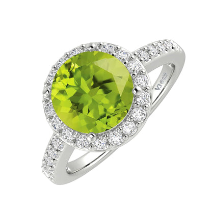 2.65CT Natural Peridot and White Topaz Sterling Silver Halo Ring