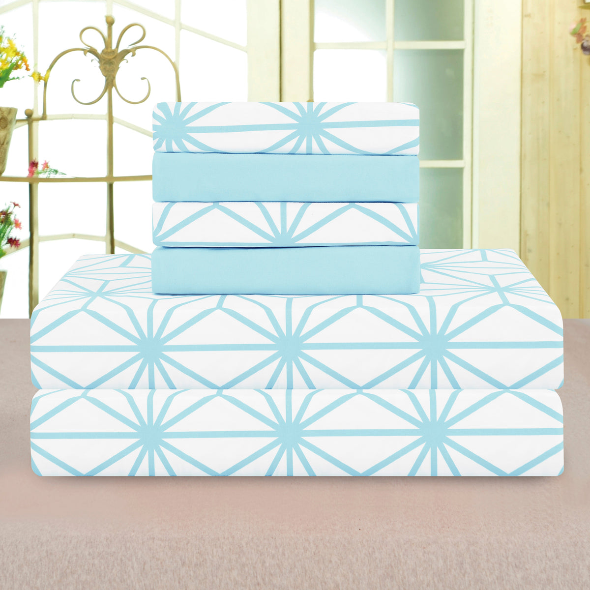 Elegant Comfort 6-Piece Cube Bed Sheet Set  - Geometric Pattern - Soft as a Hotel Premium Quality
